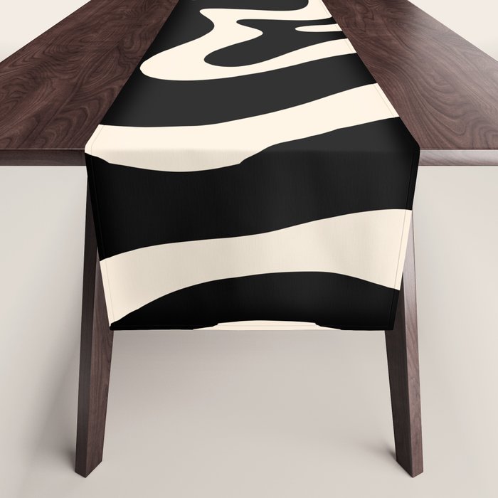Retro Liquid Swirl Abstract In Black And Almond Cream  Table Runner