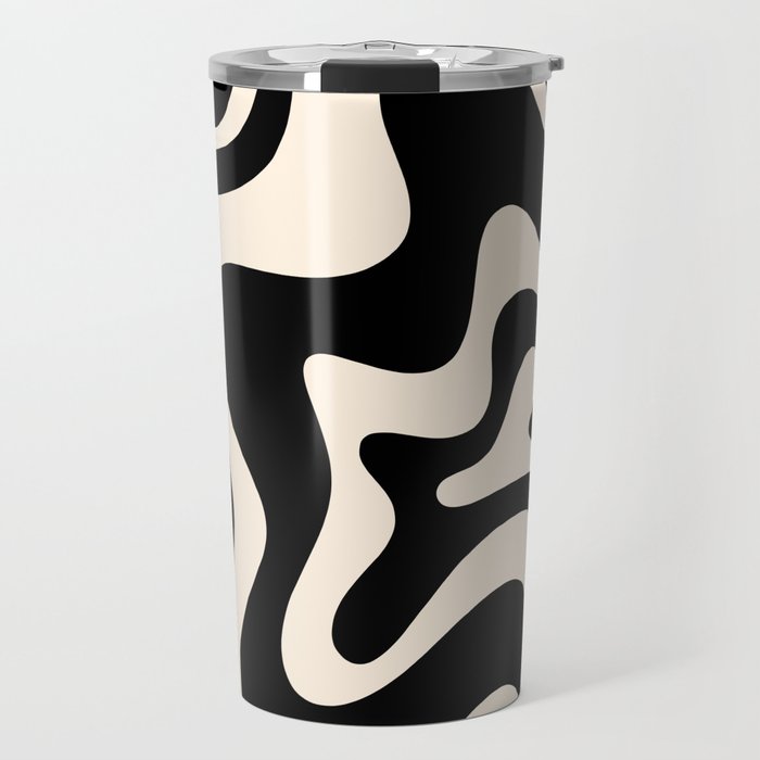 Retro Liquid Swirl Abstract In Black And Almond Cream  Travel Mug