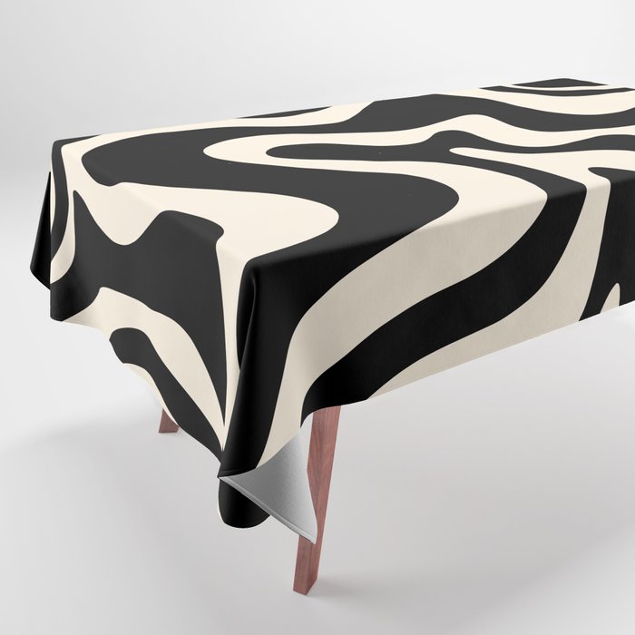 Retro Liquid Swirl Abstract In Black And Almond Cream  Tablecloth