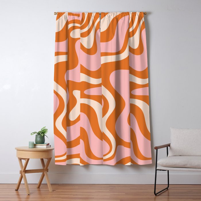 Liquid Swirl Retro Abstract Pattern In Orange Pink Cream Window Curtain