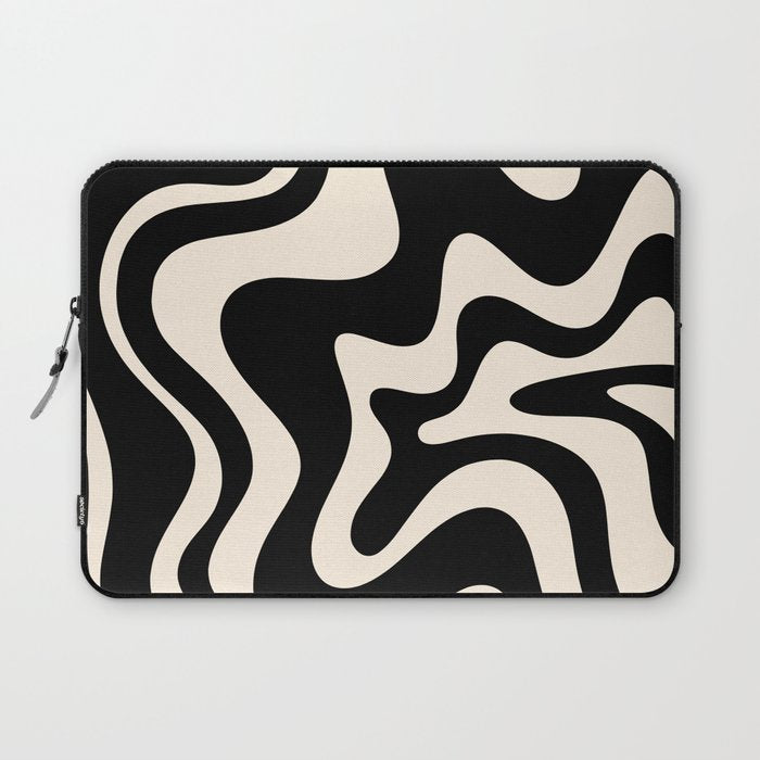 Retro Liquid Swirl Abstract In Black And Almond Cream  Laptop Sleeve