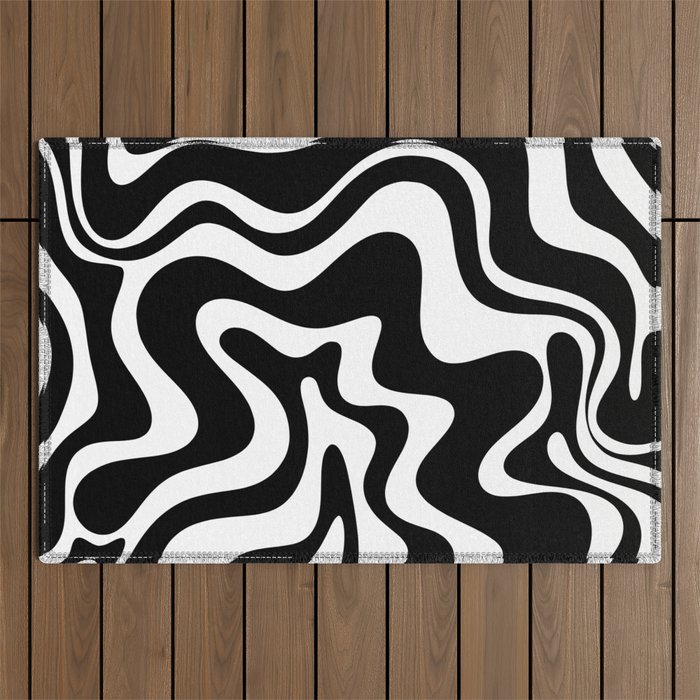 Liquid Swirl Abstract Pattern In Black And White Outdoor Rug