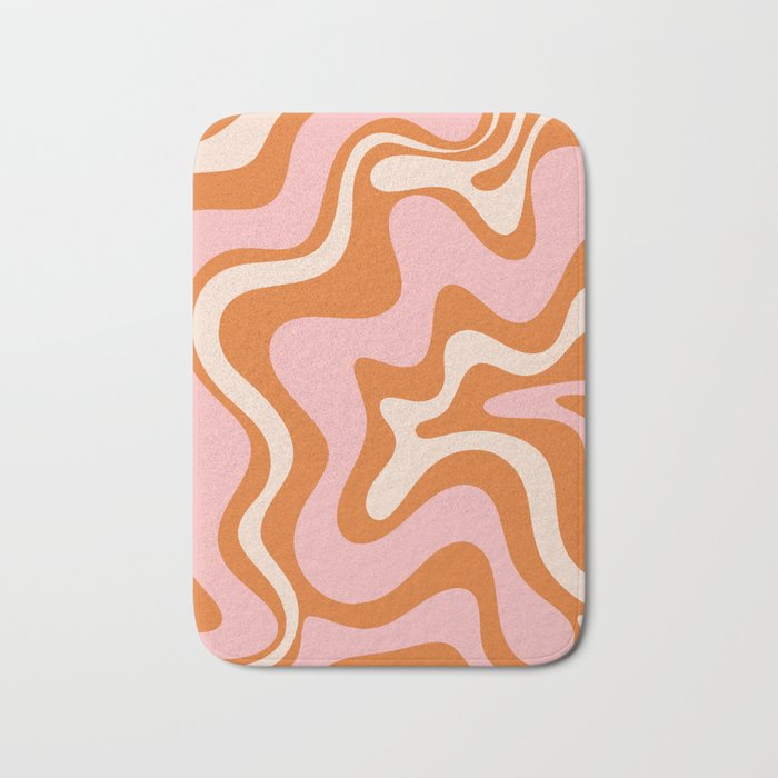 Liquid Swirl Retro Abstract Pattern In Orange Pink Cream Bath Mat