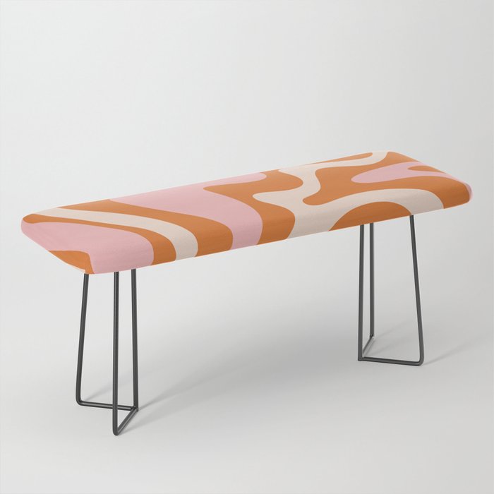Liquid Swirl Retro Abstract Pattern In Orange Pink Cream Bench