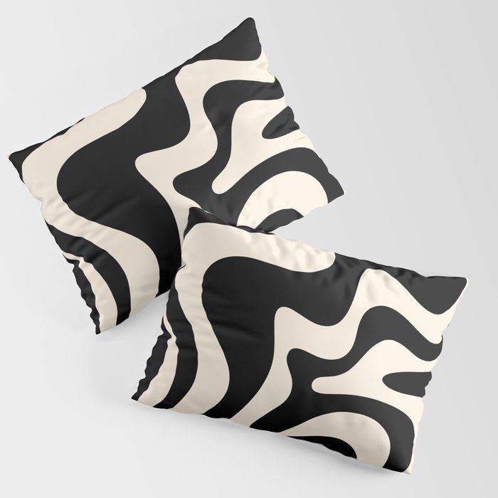 Retro Liquid Swirl Abstract In Black And Almond Cream  Pillow Sham