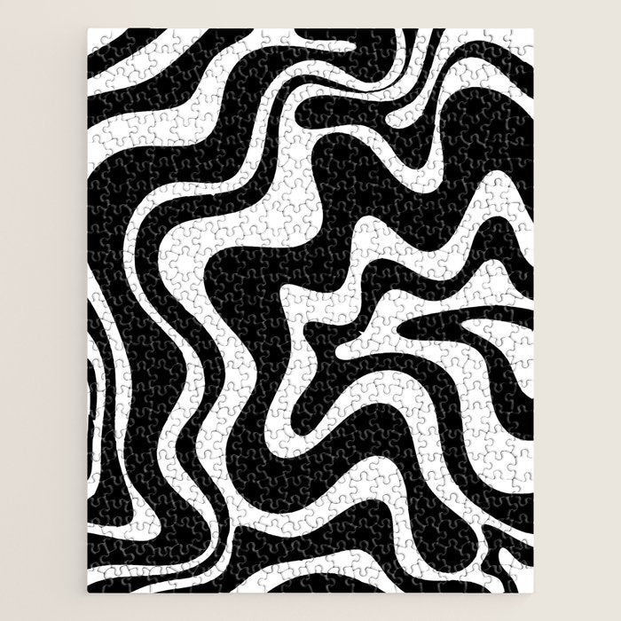 Liquid Swirl Abstract Pattern In Black And White Jigsaw Puzzle