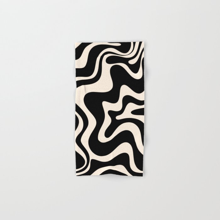 Retro Liquid Swirl Abstract In Black And Almond Cream  Bath Towel