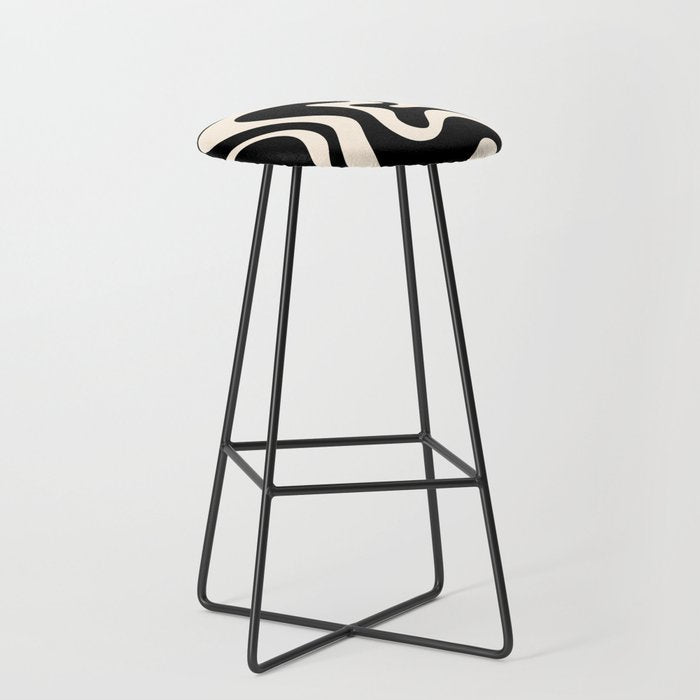 Retro Liquid Swirl Abstract In Black And Almond Cream  Stool