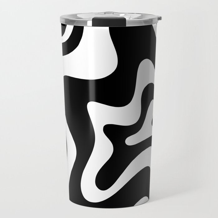 Liquid Swirl Abstract Pattern In Black And White Travel Mug