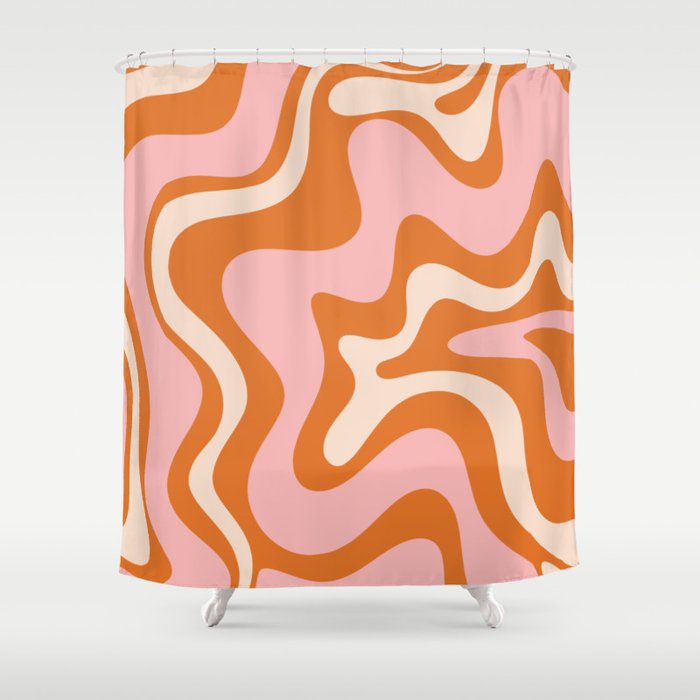 Liquid Swirl Retro Abstract Pattern In Orange Pink Cream Shower Curtain