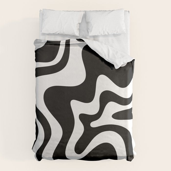 Liquid Swirl Abstract Pattern In Black And White Duvet Cover