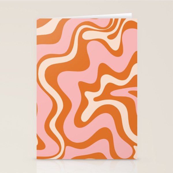 Liquid Swirl Retro Abstract Pattern In Orange Pink Cream Stationery Card