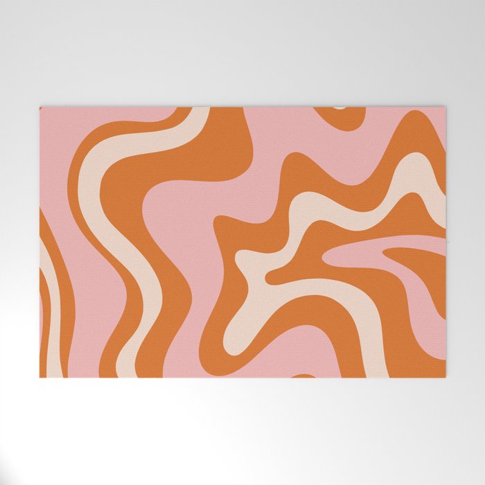 Liquid Swirl Retro Abstract Pattern In Orange Pink Cream Welcome Mat