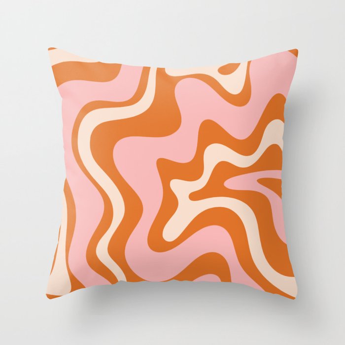 Liquid Swirl Retro Abstract Pattern In Orange Pink Cream Throw Pillow