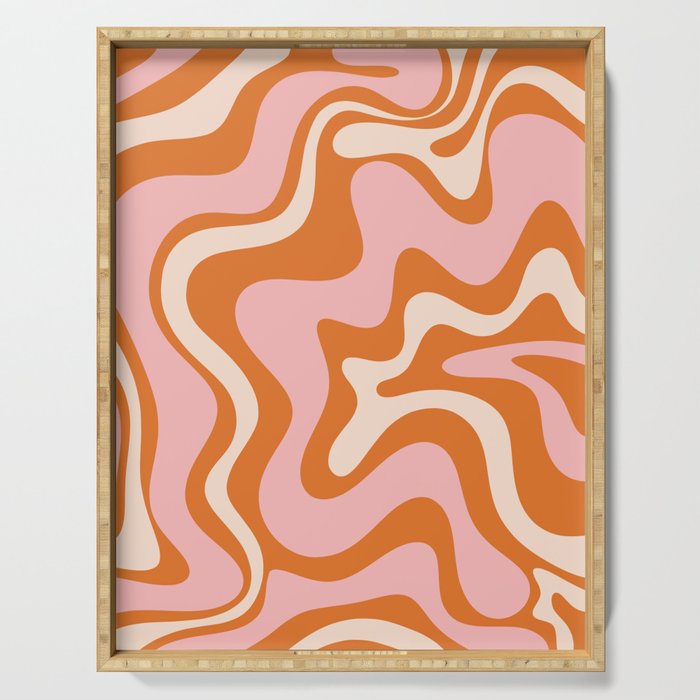 Liquid Swirl Retro Abstract Pattern In Orange Pink Cream Serving Tray