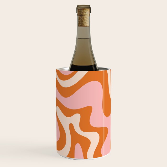 Liquid Swirl Retro Abstract Pattern In Orange Pink Cream Wine Chiller