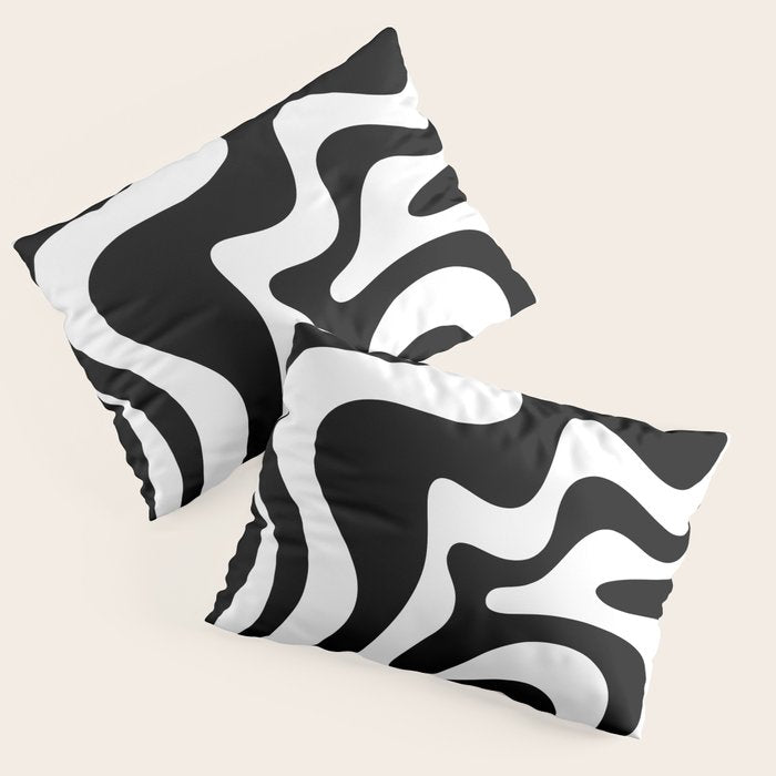 Liquid Swirl Abstract Pattern In Black And White Pillow Sham