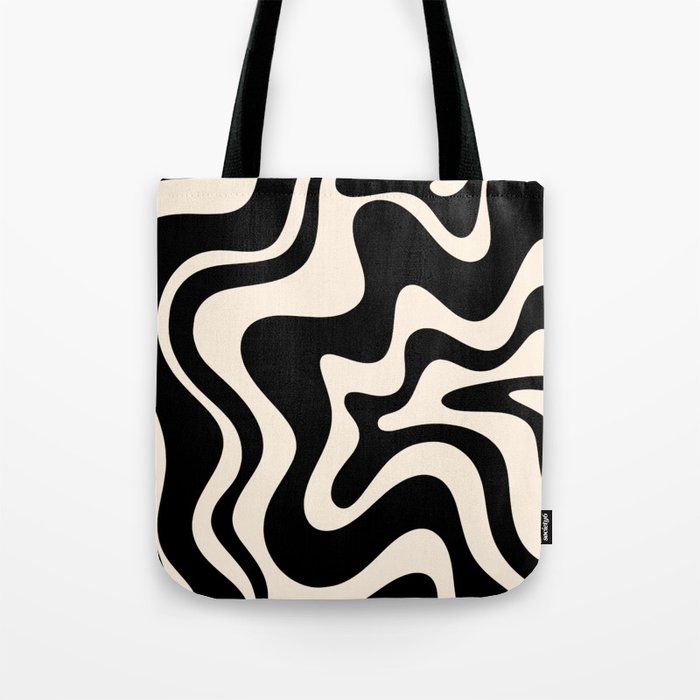 Retro Liquid Swirl Abstract In Black And Almond Cream  Tote Bag