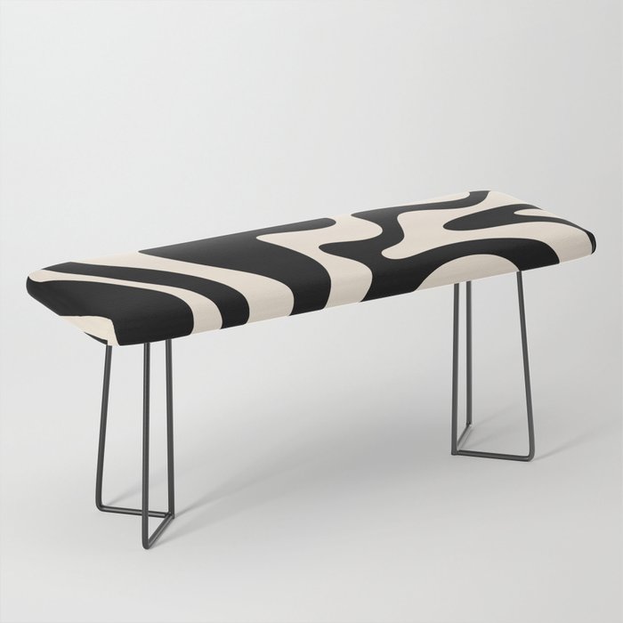 Retro Liquid Swirl Abstract In Black And Almond Cream  Bench
