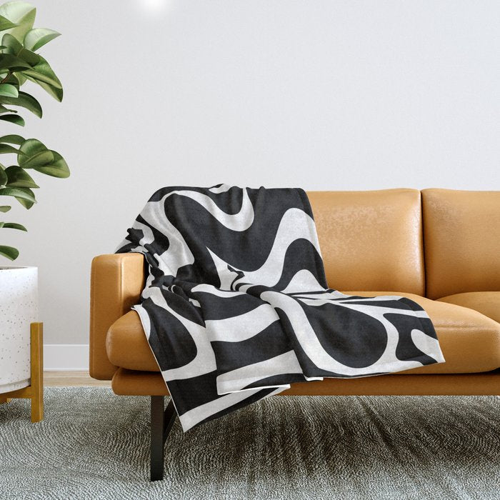 Liquid Swirl Abstract Pattern In Black And White Throw Blanket