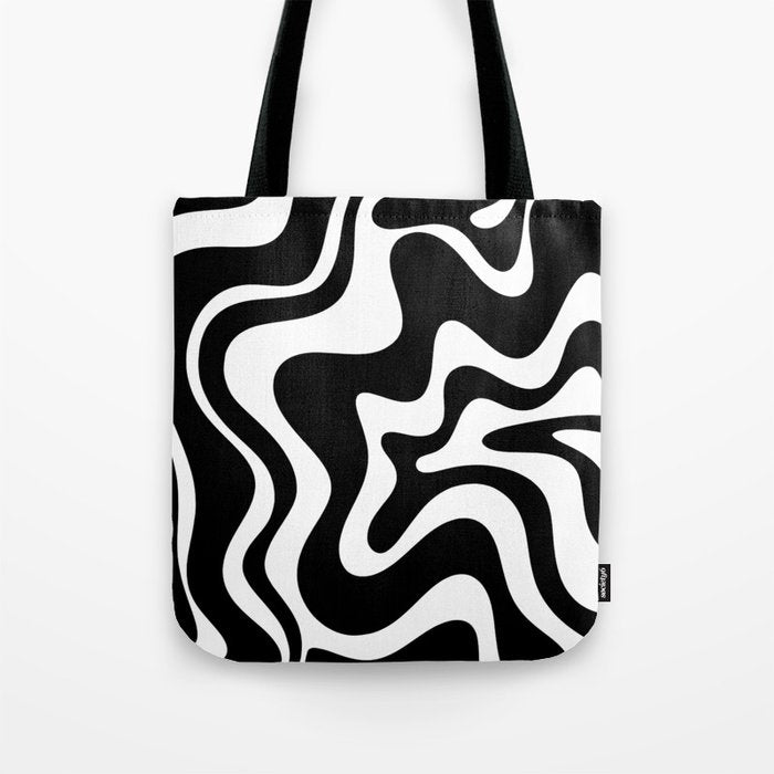 Liquid Swirl Abstract Pattern In Black And White Tote Bag