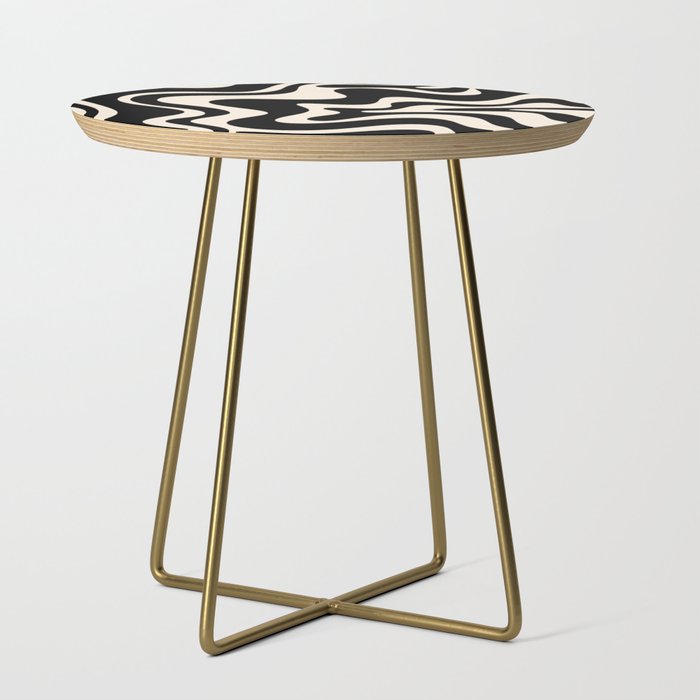 Retro Liquid Swirl Abstract In Black And Almond Cream  Side Table