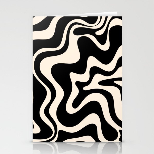 Retro Liquid Swirl Abstract In Black And Almond Cream  Stationery Card