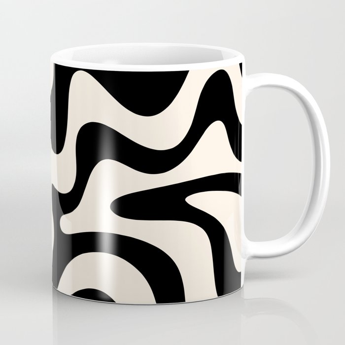 Retro Liquid Swirl Abstract In Black And Almond Cream  Coffee Mug