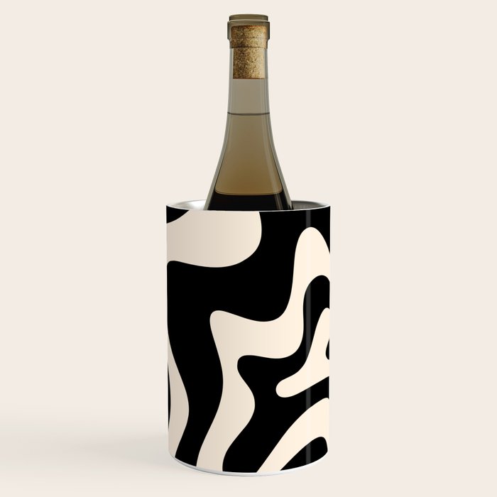 Retro Liquid Swirl Abstract In Black And Almond Cream  Wine Chiller