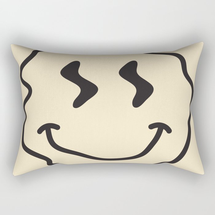 Wonky Smiley Face - Black And Cream Rectangular Pillow