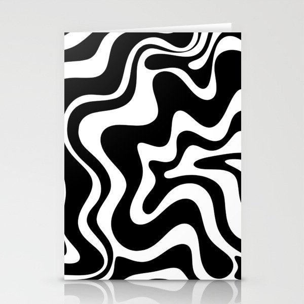 Liquid Swirl Abstract Pattern In Black And White Stationery Card