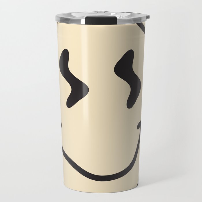 Wonky Smiley Face - Black And Cream Travel Mug