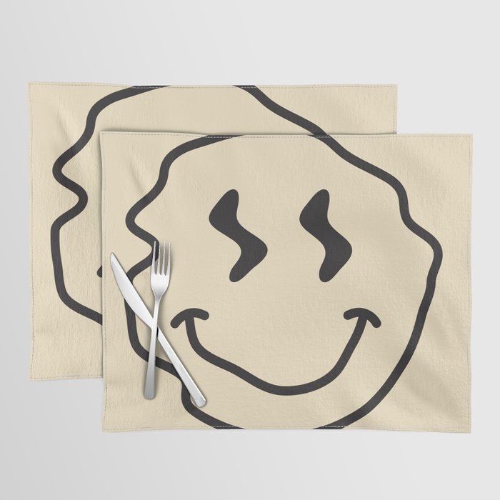 Wonky Smiley Face - Black And Cream Placemat
