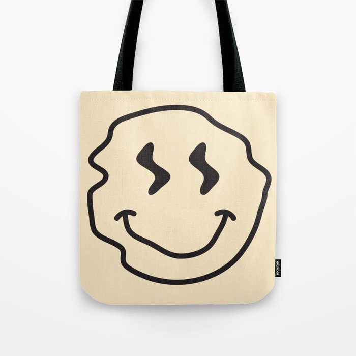 Wonky Smiley Face - Black And Cream Tote Bag