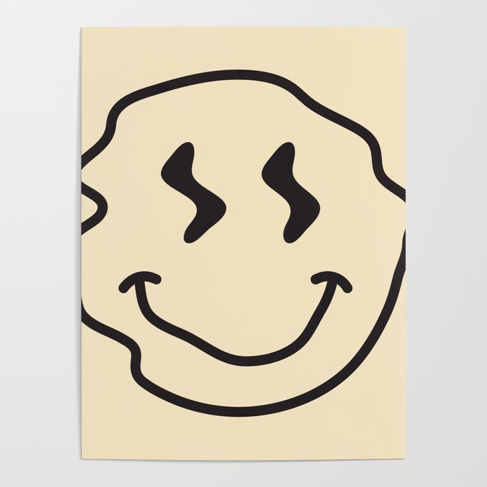 Wonky Smiley Face - Black And Cream Poster