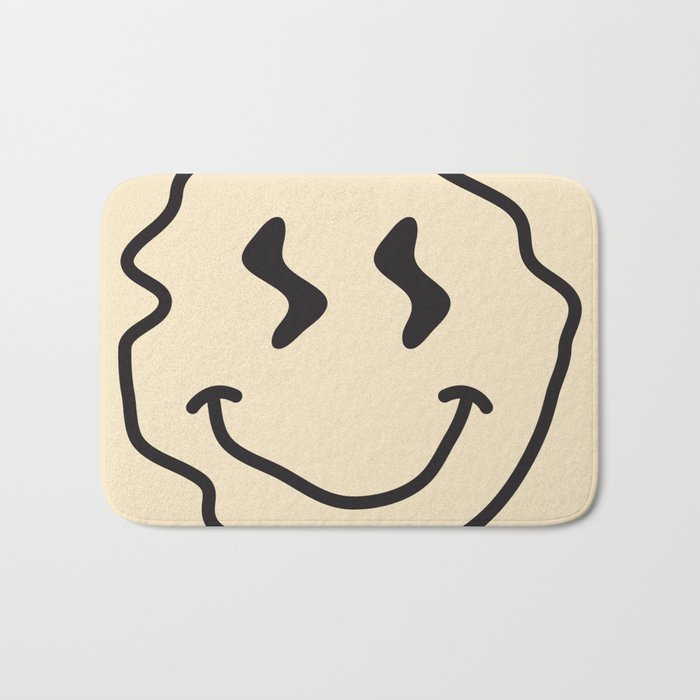 Wonky Smiley Face - Black And Cream Bath Mat