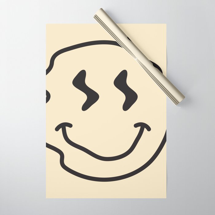 Wonky Smiley Face - Black And Cream Wrapping Paper