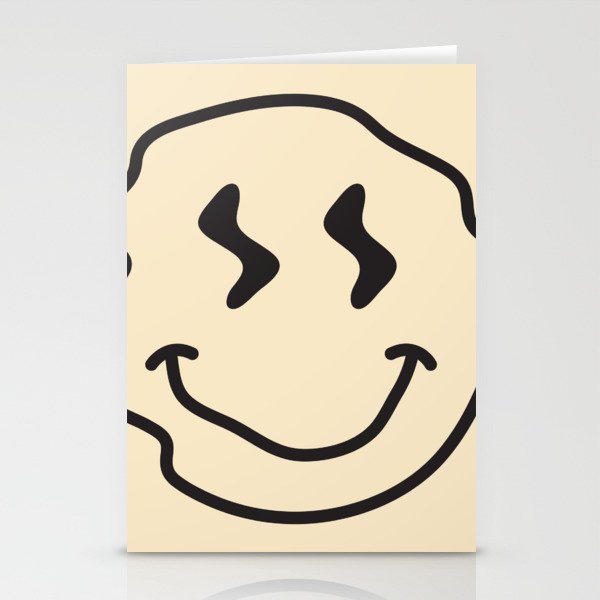 Wonky Smiley Face - Black And Cream Stationery Card