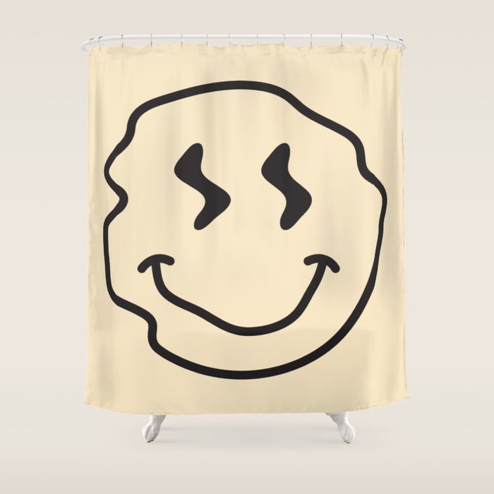 Wonky Smiley Face - Black And Cream Shower Curtain