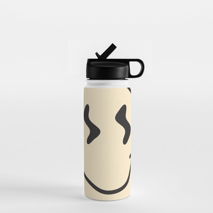 Wonky Smiley Face - Black And Cream Water Bottle