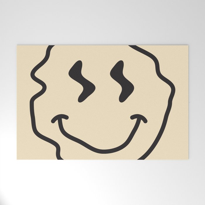 Wonky Smiley Face - Black And Cream Welcome Mat