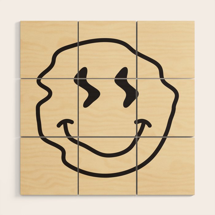 Wonky Smiley Face - Black And Cream Wood Wall Art