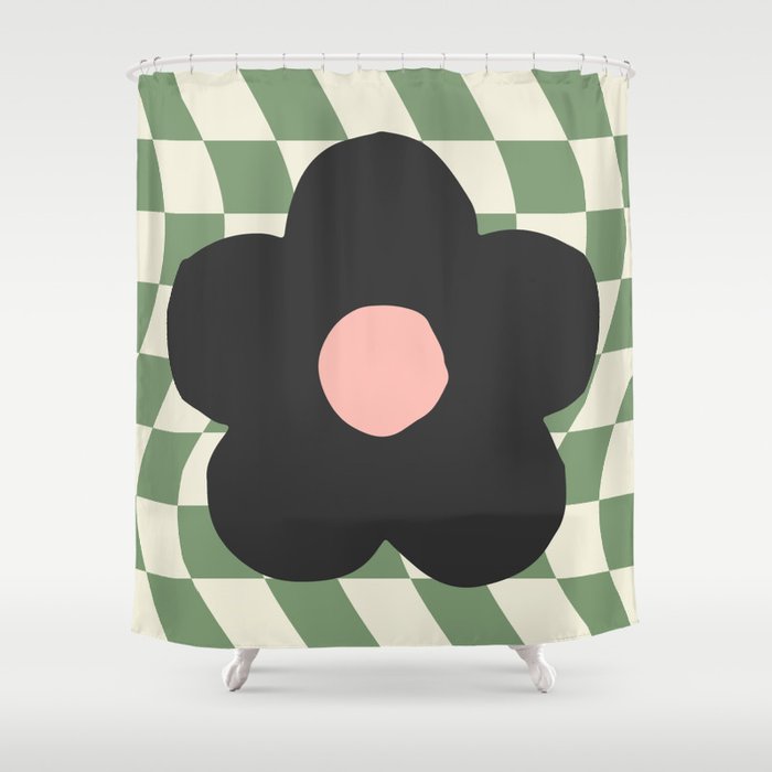 A Single Flower (Checked & Warped Bg) Shower Curtain