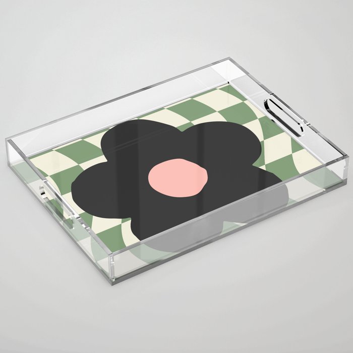 A Single Flower (Checked & Warped Bg) Acrylic Tray