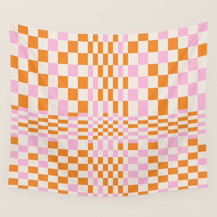 Happy Colorful Checkered Pattern  Wall Tapestry