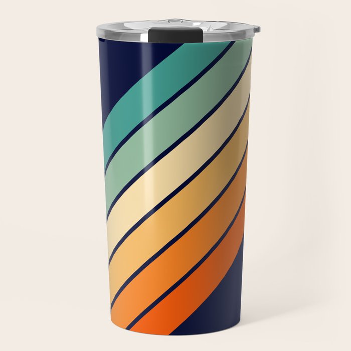 Farida - 70s Vintage Style Retro Stripes Travel Mug
