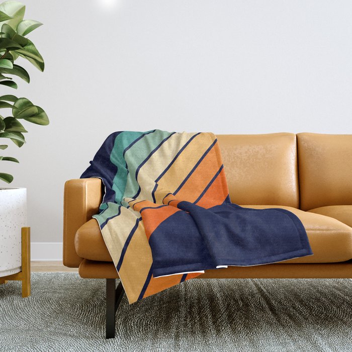Farida - 70s Vintage Style Retro Stripes Throw Blanket