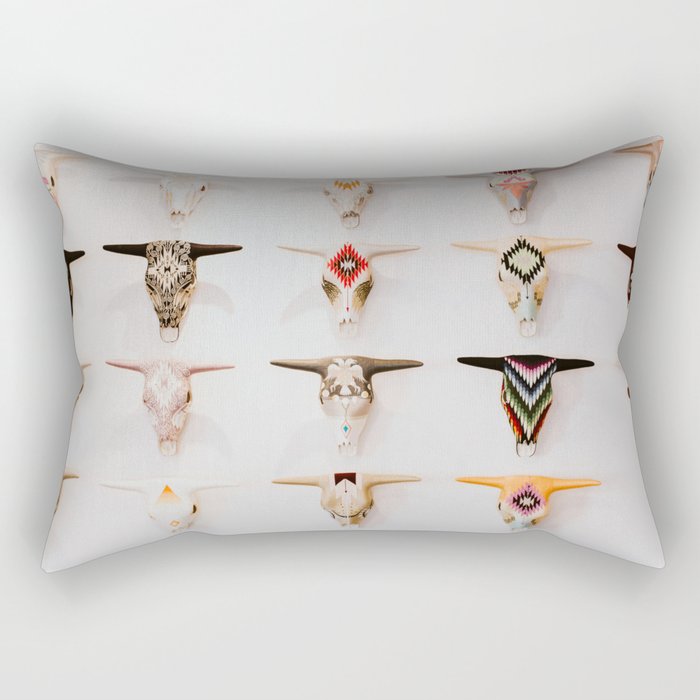 Bull Skulls - Mexican Folk Art Rectangular Pillow