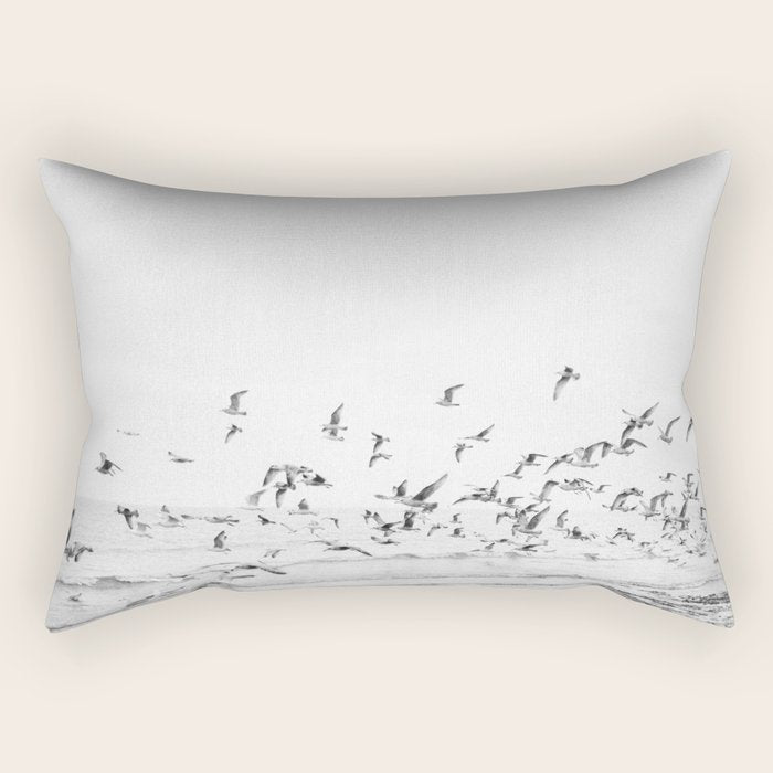 "Seagulls" | Coastal Black And White Photo | Film Photography | Beach Rectangular Pillow