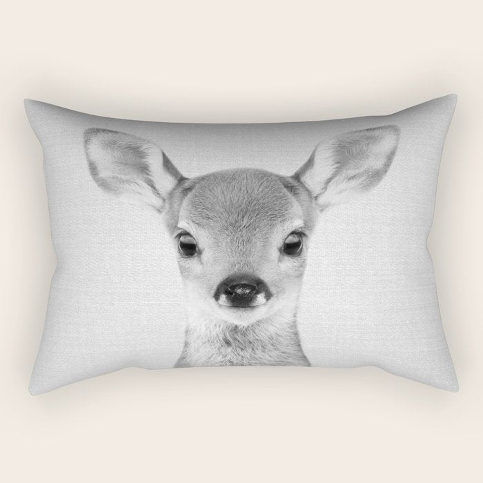 Baby Deer - Black & White Rectangular Pillow